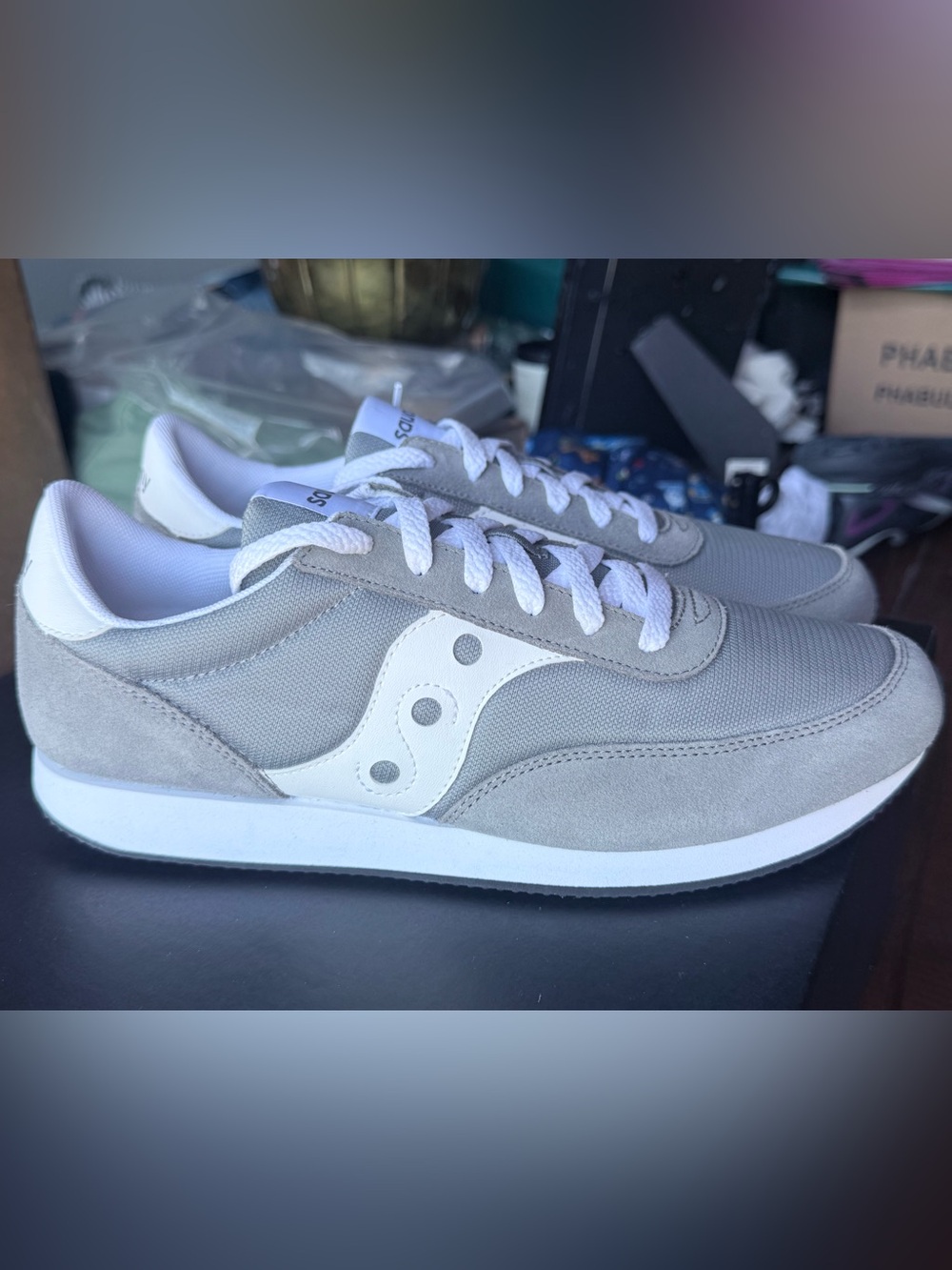 Saucony Light Gray and White Runner Sneaker